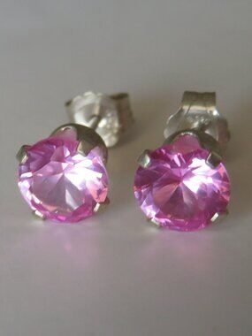 Pink Lab Sapphire In Sterling Silver Stud Earrings